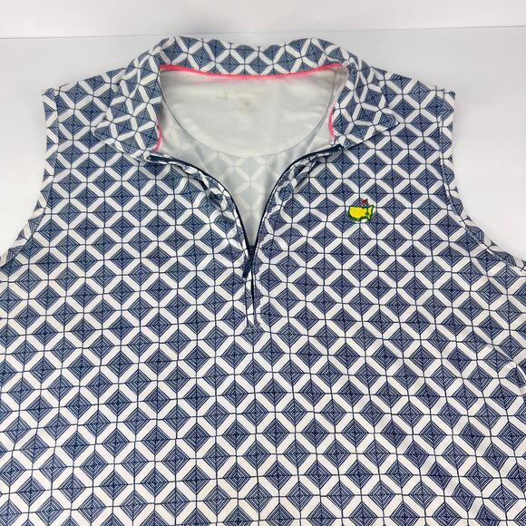 Magnolia Lane Tech Medium Masters Blue Quarter-Zip Sleeveless Polo Shirt 50SPF - Picture 4 of 9